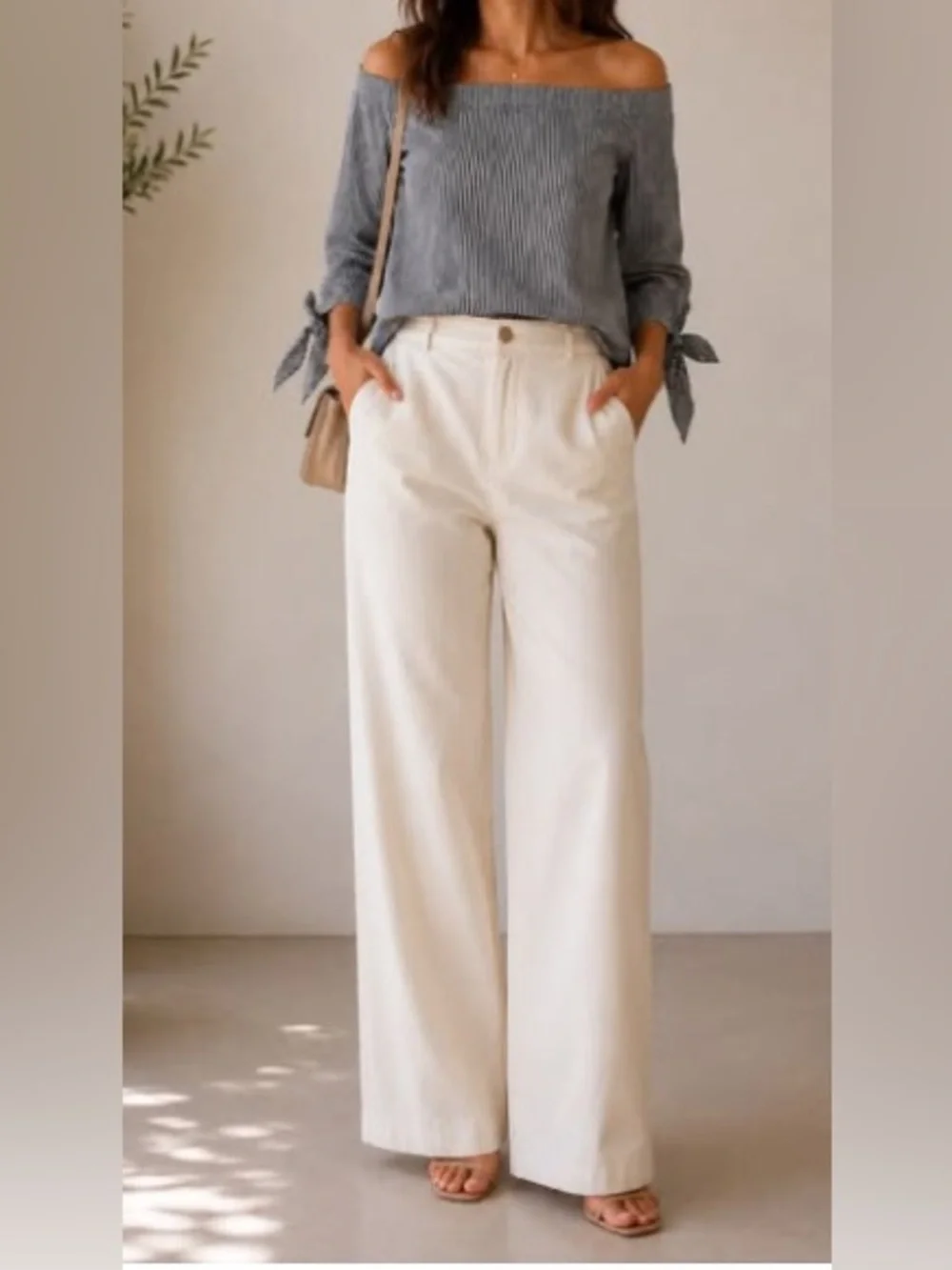 ZARA Ivory Straight Leg Trousers